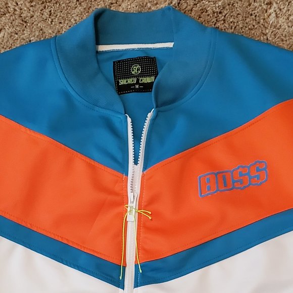Shcreo Crown Men's Blue/White/Orange Track Jacket SZ M - Picture 3 of 8